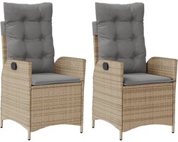 vidaXL - Tuinstoelen - 2 - st - verstelbaar - kussens - poly - rattan - gemengd - beige