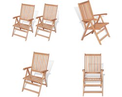 vidaXL Tuinstoelen 2 st verstelbaar massief teakhout - Houten Stoel - Houten Stoelen - Tuin Stoel - Tuin Stoelen