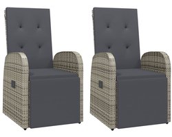 vidaXL Tuinstoelen 2 st - Verstelbaar met kussens - Grijs Tuinstoel - Lounge Stoel - Relaxfauteuil - Buitentool - Buitenleven