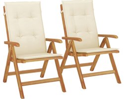 vidaXL - Tuinstoelen - 2 - st - verstelbaar - met - kussens - massief - teakhout