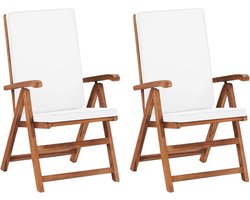 vidaXL - Tuinstoelen - 2 - st - verstelbaar - met - kussens - massief - teakhout - crème