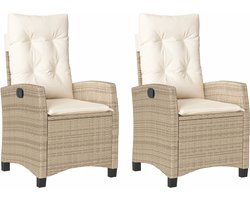 vidaXL - Tuinstoelen - 2 - st - verstelbaar - met - kussens - poly - rattan - beige
