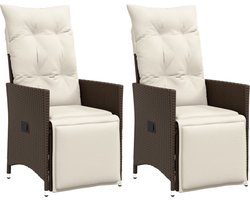 vidaXL - Tuinstoelen - 2 - st - verstelbaar - met - kussens - poly - rattan - bruin