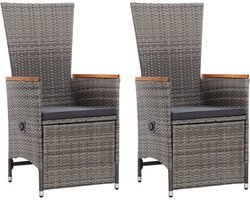 vidaXL - Tuinstoelen - 2 - st - verstelbaar - met - kussens - poly - rattan - grijs