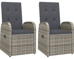 vidaXL - Tuinstoelen - 2 - st - verstelbaar - met - kussens - poly - rattan - grijs