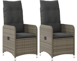 vidaXL - Tuinstoelen - 2 - st - verstelbaar - met - kussens - poly - rattan - grijs