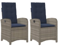 vidaXL - Tuinstoelen - 2 - st - verstelbaar - met - kussens - poly - rattan - grijs