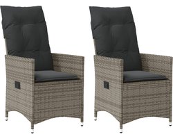 vidaXL - Tuinstoelen - 2 - st - verstelbaar - met - kussens - poly - rattan - grijs