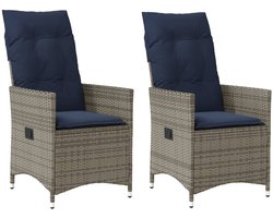 vidaXL - Tuinstoelen - 2 - st - verstelbaar - met - kussens - poly - rattan - grijs