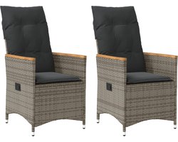 vidaXL - Tuinstoelen - 2 - st - verstelbaar - met - kussens - poly - rattan - grijs