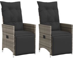 vidaXL - Tuinstoelen - 2 - st - verstelbaar - met - kussens - poly - rattan - grijs