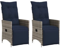 vidaXL - Tuinstoelen - 2 - st - verstelbaar - met - kussens - poly - rattan - grijs