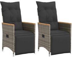 vidaXL - Tuinstoelen - 2 - st - verstelbaar - met - kussens - poly - rattan - grijs