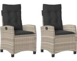 vidaXL - Tuinstoelen - 2 - st - verstelbaar - met - kussens - poly - rattan - lichtgrijs