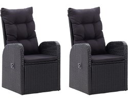 vidaXL - Tuinstoelen - 2 - st - verstelbaar - met - kussens - poly - rattan - zwart