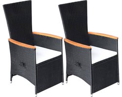 vidaXL - Tuinstoelen - 2 - st - verstelbaar - met - kussens - poly - rattan - zwart