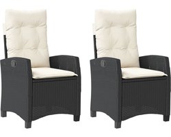 vidaXL - Tuinstoelen - 2 - st - verstelbaar - met - kussens - poly - rattan - zwart
