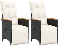 vidaXL - Tuinstoelen - 2 - st - verstelbaar - met - kussens - poly - rattan - zwart