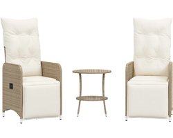 vidaXL Tuinstoelen 2 st verstelbaar met tafel - Beige Tuinstoel - Lounge Stoel - Buitendecoratie - Patio Set - Garden Furniture