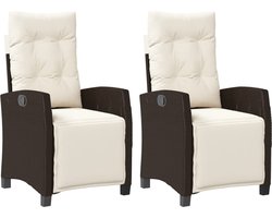 vidaXL - Tuinstoelen - 2 - st - verstelbaar - met - voetensteun - poly - rattan - bruin