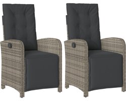 vidaXL - Tuinstoelen - 2 - st - verstelbaar - met - voetensteun - poly - rattan - grijs