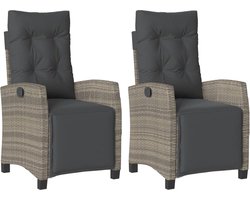 vidaXL - Tuinstoelen - 2 - st - verstelbaar - met - voetensteun - poly - rattan - grijs