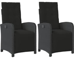 vidaXL - Tuinstoelen - 2 - st - verstelbaar - met - voetensteun - poly - rattan - zwart