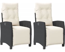 vidaXL - Tuinstoelen - 2 - st - verstelbaar - met - voetensteun - poly - rattan - zwart