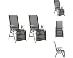 vidaXL Tuinstoelen 2 st verstelbaar textileen aluminium zilverkleurig - Stapelbare Stoel - Stapelbare Stoelen - Stoel - Stoelen