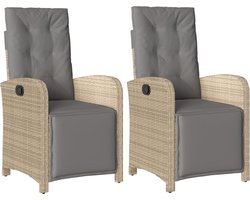 vidaXL - Tuinstoelen - 2 - st - verstelbaar - voetensteun - poly - rattan - beige - mix