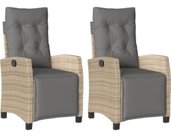 vidaXL - Tuinstoelen - 2 - st - verstelbaar - voetensteun - poly - rattan - beige - mix