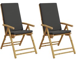 vidaXL Tuinstoelen - 2 stuks - Inklapbaar met kussens Bamboestoel - Ligstoel - Tuinset - Buitenshuis Zitten - Lounge Stoel