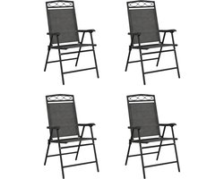 vidaXL - Tuinstoelen - 4 - st - inklapbaar - staal - en - textileen - gemêleerd - grijs