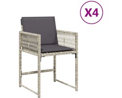 vidaXL - Tuinstoelen - 4 - st - met - kussens - poly - rattan - lichtgrijs