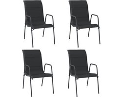 vidaXL - Tuinstoelen - 4 - st - staal - en - textileen - zwart