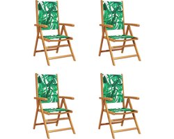 vidaXL - Tuinstoelen - 4 - st - verstelbaar - massief - hout - en - stof - groen
