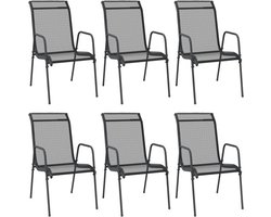 vidaXL - Tuinstoelen - 6 - st - staal - en - textileen - zwart