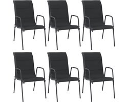 vidaXL - Tuinstoelen - 6 - st - staal - en - textileen - zwart