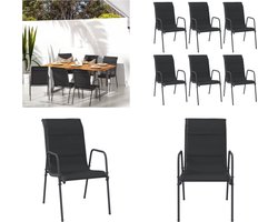 vidaXL Tuinstoelen 6 st staal en textileen zwart - Tuinstoel - Tuinstoelen - Buitenstoel - Stoel