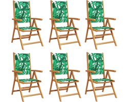 vidaXL - Tuinstoelen - 6 - st - verstelbaar - massief - hout - en - stof - groen