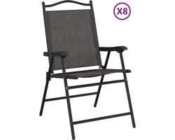 vidaXL - Tuinstoelen - 8 - st - inklapbaar - staal - en - textileen - gemêleerd - grijs