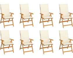 vidaXL - Tuinstoelen - 8 - st - verstelbaar - met - kussens - massief - teakhout