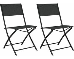 vidaXL - Tuinstoelen - inklapbaar - 2 - st - staal - en - textileen - zwart