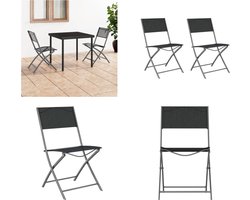 vidaXL Tuinstoelen inklapbaar 2 st staal en textileen zwart - Klapstoel - Klapstoelen - Tuin Stoel - Buitenstoel