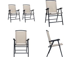 vidaXL Tuinstoelen inklapbaar 2 st textileen crème - Inklapbare Tuinstoel - Inklapbare Tuinstoelen - Klapstoel - Klapstoelen