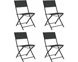 vidaXL - Tuinstoelen - inklapbaar - 4 - st - staal - en - textileen - zwart