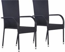 vidaXL - Tuinstoelen - stapelbaar - 2 - st - poly - rattan - zwart