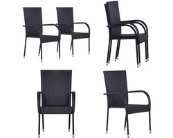 vidaXL Tuinstoelen stapelbaar 2 st poly rattan zwart - Stapelbare Stoel - Stapelbare Stoelen - Stoel - Stoelen