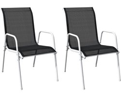 vidaXL - Tuinstoelen - stapelbaar - 2 - st - staal - en - textileen - zwart