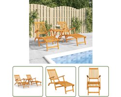 vidaXL Tuinstoelen - Terrasstoelen - Terrasstoelen met voetensteun en tafel massief acaciahout - Acacia Hout - Outdoor Meubels - Lounge Set